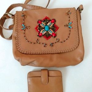 Nine West Tan Faux Leather Aztec Cross Body Bag